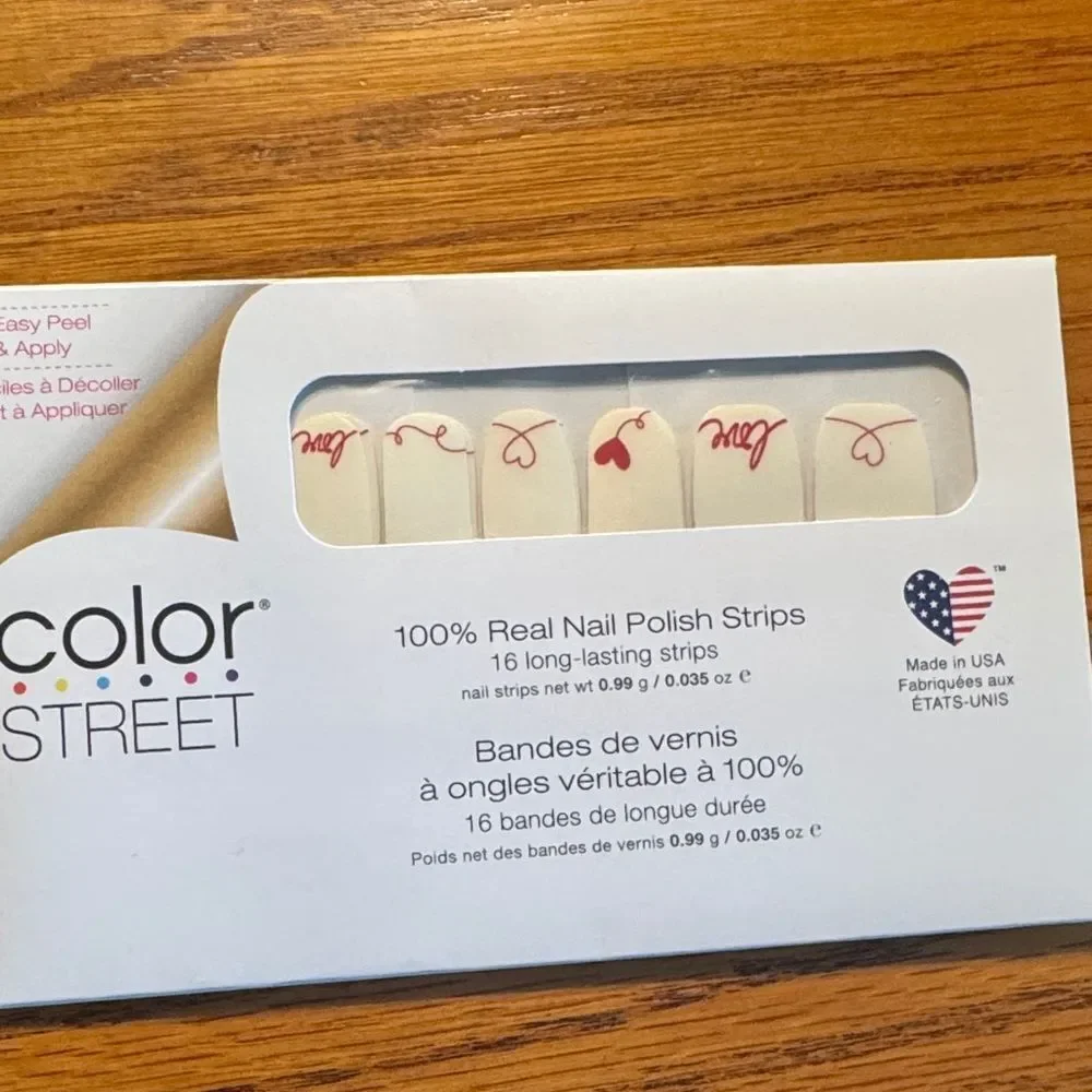 Color Street Nail Strips with Red Heart and Script Design- Valentine